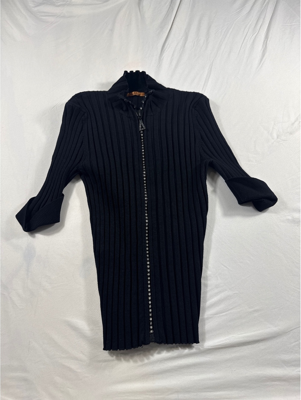 Belldini Black Ribbed Zip-Up Sweater Size Large